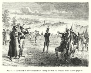 Francois Sudre 1829-ben a Champ-de-Mars-on szerzett telefonálási élmény (metszet) alkotó: European School