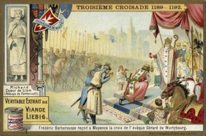 Frederick Barbarossa átveszi a keresztet Wurzburg püspökétől, Mainz, Németország, Harmadik keresztes hadjárat, 1188 alkotó: European School