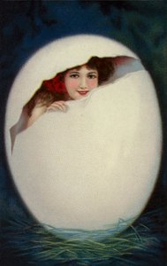Húsvéti tojásból kikelő lány (chromolitho) alkotó: European School