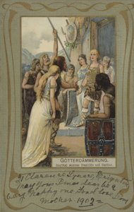 Gotterdammerung, Siegfried fogadja Brunhildét és Günther-t (színes litográfia) alkotó: European School