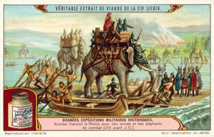 Hannibál átkel a Rhone-on seregével és elefántjaival, ie 218 (chromolitho) alkotó: European School