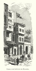 Erkélyes ház Rosettában, Egyiptomban (litho) alkotó: European School