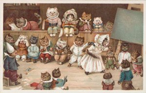 Humoros macskás képeslap (színes litográfia) alkotó: European School