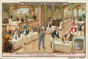 Egy étterem szerencséjének javulása egy új séf alkalmazása után (chromolitho) alkotó: European School