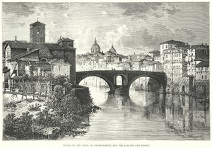 A Tiberis-sziget, Szent Bertalan és a Quattro Capi híd (metszet) alkotó: European School
