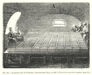 A wollastoni nagy móló, amelyet Davy számára építettek 1807-ben, a londoni királyi intézményben (metszet) alkotó: European School