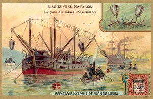 Víz alatti aknák lerakása (chromolitho) alkotó: European School