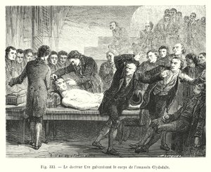Doktor Ure galvanizálja a bérgyilkos, Clydesdale testét (metszet) alkotó: European School