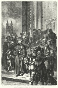 Luther kilencvenöt tézise a wittenbergi templom ajtajában (metszet) alkotó: European School