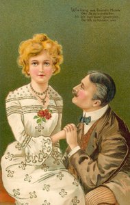 Fiatal nő kezét fogó férfi (színes litográfia) alkotó: European School