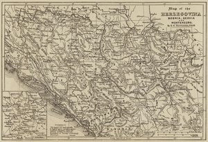 Hercegovina, Bosznia, Szerbia és Montenegró térképe (metszet) alkotó: European School