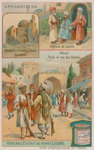 Ahmad Shah Durrani mauzóleuma Kandahárban, gazdag afgánok és kilátás a kabuli kapura és bazárokra alkotó: European School