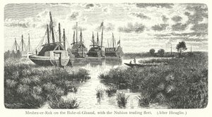 Meshra-er-Rek a Bahr-el-Ghazalon, a núbiai kereskedelmi flottával (metszet) alkotó: European School