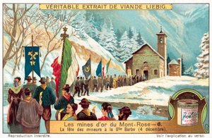 A Monte Rosa aranybányák bányászai Szent Borbála, a bányászok védőszentjének (chromolitho) ünnepét ünneplik alkotó: European School
