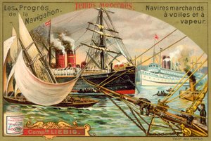 Modern vitorlás és gőz kereskedelmi hajók (chromolitho) alkotó: European School