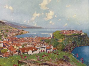 Monaco, A szikla és általános kilátás (színes litográfia) alkotó: European School