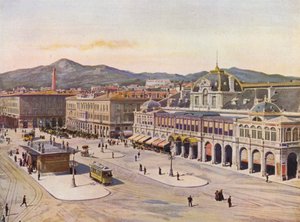 Nizza, Place Massena (színes litográfia) alkotó: European School
