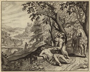 Parable of the Good Samaritan (engraving)   1322185   hu       hungarian Successfully Translated  Original: Landschap met een huis en een waterput Vijf landschappen (series title) Translat: Landschap met een huis en een waterput Vijf landschappen (series t alkotó: European School