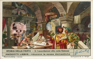 Makaróni készítése az Este udvar konyhájában, Olaszország (kromolito) alkotó: European School