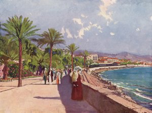San-Remo, La Promenade (színes litográfia) alkotó: European School