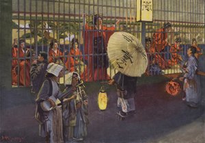 Jelenet Tokió Yoshiwara kerületében, Japán (színes litográfia) alkotó: European School