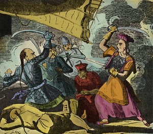Shing Shi vagy Ching Shih (meghalt 1844-ben). századi kínai kalózasszony. Igazi flottát vezényelt, amellyel legyőzte Kwo Lang admirálist. alkotó: European School