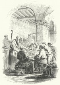 Szent Eligius ételt szolgál fel a szegényeknek (metszet) alkotó: European School