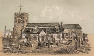 A plébániatemplom, Brighton, Sussex (színes lithó) alkotó: European School