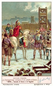 Vercingetorix átadja kardját Julius Caesarnak Alesia ostroma után, ie 52-ben (chromolitho) alkotó: European School