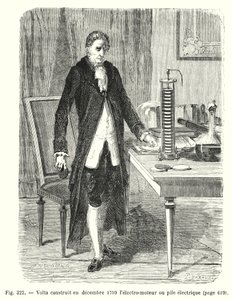 A Volta 1799 decemberében megépíti az elektromotort vagy elektromos cölöpöt (metszet) alkotó: European School