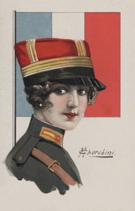 Egyenruhás nő, Franciaország (színes lithó) alkotó: European School