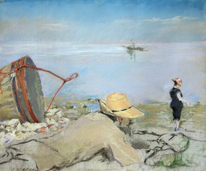 Henri Guerard pihen a tengerparton (pasztell, vászon) alkotó: Eva Gonzalès