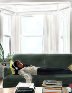 Ava On Couch, Brooklyn (digitális művészet) alkotó: Evan Sklar
