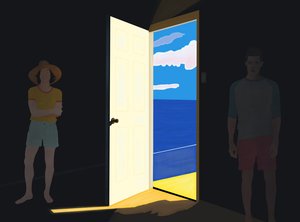 Pár a tengerparti házban, Brooklyn (digitális művészet) alkotó: Evan Sklar