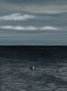 Sirály lebeg a vízen és a viharos ég (digitális művészet) alkotó: Evan Sklar
