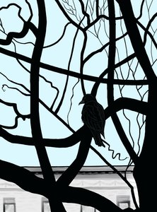 Hawk On Branch In City (digitális művészet) alkotó: Evan Sklar