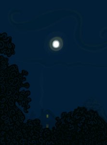 House with Gable and Moon at Night Shadows of Trees (digitális művészet) alkotó: Evan Sklar