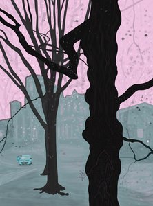 Régi fa, régi ház és autó, Brooklyn (digitális művészet) alkotó: Evan Sklar