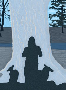 Shadow of Man and Dogs on Large Tree Trunk, Brooklyn (digitális művészet) alkotó: Evan Sklar