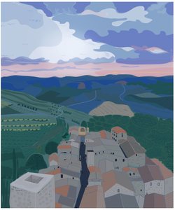 Small Village In Tuscany, 2015 (kézzel rajzolt egy iPad-en egy Apple ceruzával) alkotó: Evan Sklar