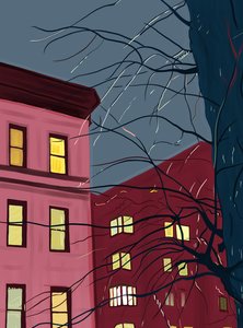 Mókus a fán esős estén, 2020-24 körül (digitális művészet) alkotó: Evan Sklar