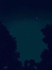Csillagok az égen éjszaka és a fák körvonalai. (digitális művészet) alkotó: Evan Sklar