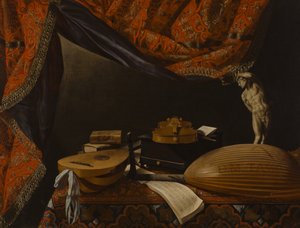 Csendélet hangszerekkel, könyvekkel és szobrászattal, c. 1650