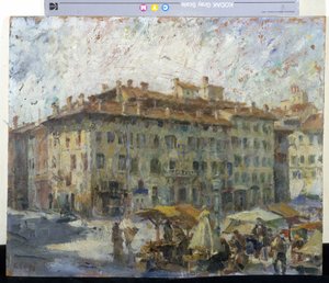 Piazza a Piazza Grande-n Modenában (március a Piazza Grande-n Modene-ban) (olaj, vászon)