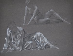 Double Study for Earthbound – fekvő női alak, 1897 (kréta papíron) alkotó: Evelyn De Morgan