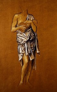 Bal oldali női fohász a mólón/St Christin (kék-fehér zsírkréta papíron) alkotó: Evelyn De Morgan
