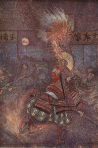 Raiko megöli Oyeyama koboldját, illusztrációja F. Hadland Davis „Japán mítoszai és legendái” című művéből alkotó: Evelyn Paul