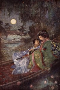 A szerelmesek, akik rajongókat cserélnek, előlapja F Hadland Davis Japán mítoszai és legendái alkotó: Evelyn Paul