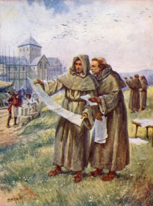 Apátság építése (színes litó) alkotó: Evelyn Stuart Hardy