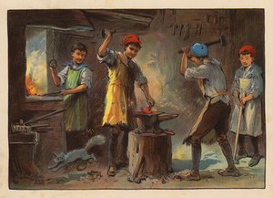 Kis munkások: (színes litográfia) alkotó: Evelyn Stuart Hardy